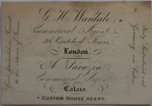 Image for 38 Crutched Friars, London. Calais, Custom House Agent. Goods forwarded in transit to the interior of France, Italy, Switzerland, and Germany via Calais. 38 Crutched Friars, London. Calais, Custom House Agent. Goods forwarded in transit to the interior of France, Italy, Switzerland, and Germany via Calais.
