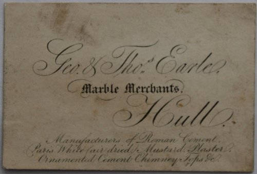 Image for Marble Merchants, Hull. Manufacturer of Roman Cement, Paris White (air dried), Mustard Plaster, Ornamental Cement Chimney Tops, &c. Marble Merchants, Hull. Manufacturer of Roman Cement, Paris White (air dried), Mustard Plaster, Ornamental Cement Chimney Tops, &c.