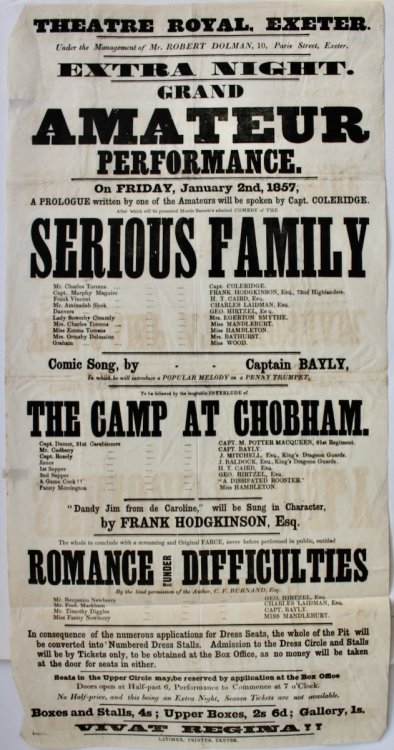 Theatre Royal Exeter. Under the Management of Mr. Robert Dolman, 10, Paris Street, Exeter. Extra Night. Grand Amateur Performance.