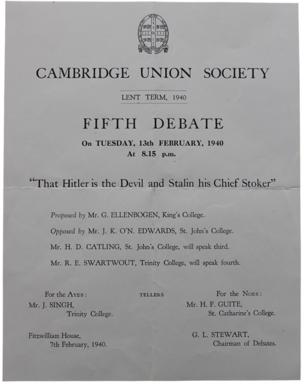 Fifth Debate on Tuesday, 13th February, 1940. &ldquo;That Hitler is the Devil and Stalin his Chief Stoker.&rdquo;