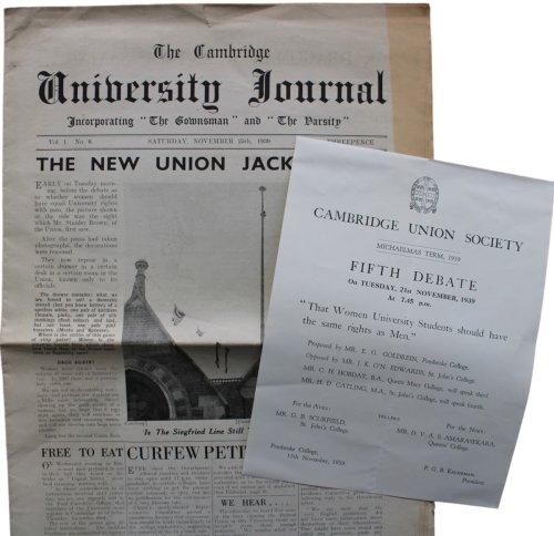 Fifth Debate on Tuesday, 21st November, 1939. “That Women University Students should have the same rights as Men” [with] The University Journal for November 25, 1939.