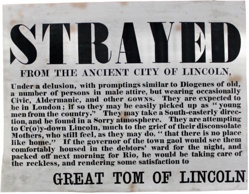 Strayed from the Ancient City of Lincoln. signed by Great Tom of Lincoln.