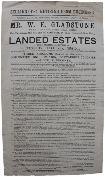 Selling Off! Retiring from Business! Freeholds, Leaseholds, Reversionary Interests, Household Effects and Shares. Mr. W. E. Gladstone.