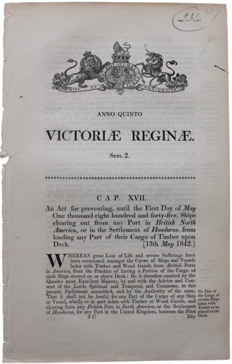 An Act for preventing, until the First Day of May One thousand eight hundred and forty-five, Ships clearing out from any Port in British North America or in the Settlement of Honduras from loading any Part of their Cargo of Timber on Deck.