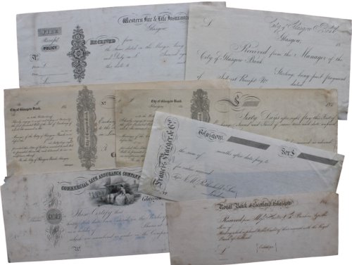 Collection of Unused banking and insurance receipts and paying in slips.