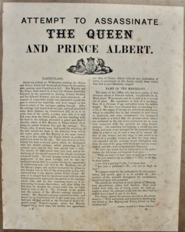 Attempt to Assassinate the Queen and Prince Albert.