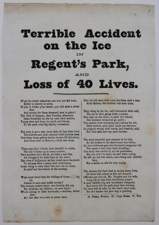 Terrible Accident on the Ice in Regent’s Park, and Loss of 40 Lives.