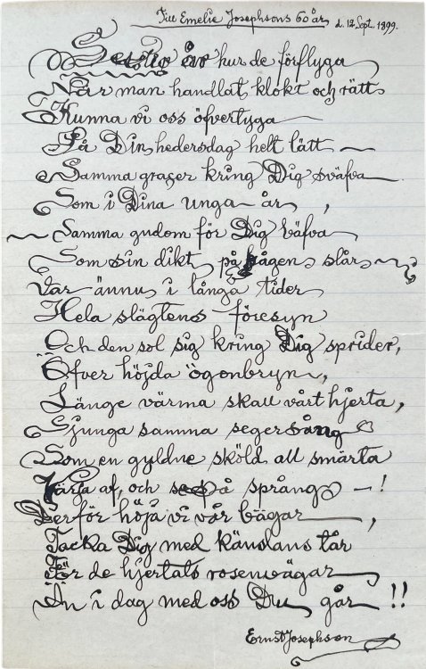 Till Emelie Josephsons d. 12. Sept 1899.