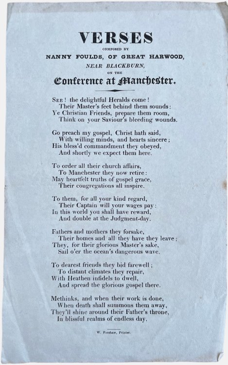 Verses Composed by Nanny Foulds, of Great Harwood, Near Blackburn, on the Conference of Manchester.