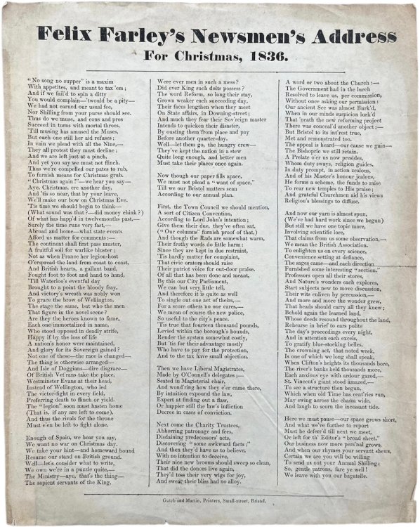 Felix Farley’s Newsman’s Address for Christmas, 1836.