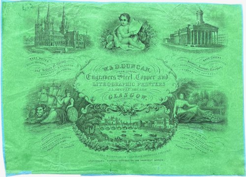 Engravers, Steel, Copper and Lithographic Printers, Argyle Arcade, Glasgow.