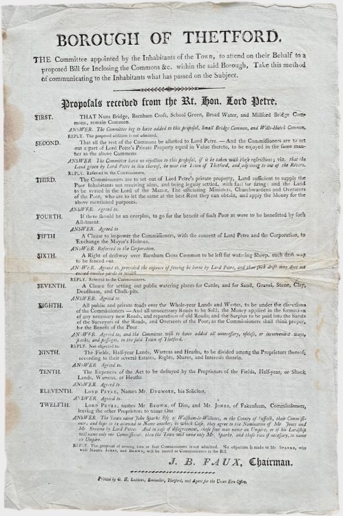 Borough of Thetford. Proposals Received from the Rt. Hon. Lord Petre.