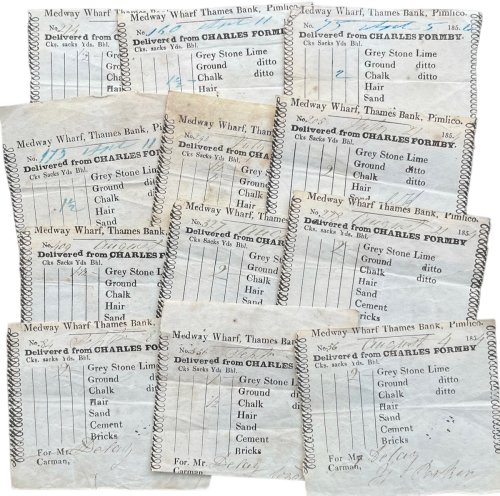 Delivery Dockets for Medway Wharf, Thames Bank, Pimlico