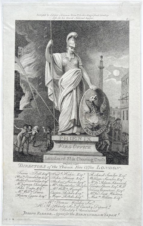 Advert designed By Francis Eginton, for the Phoenix Fire Office, used here by Joseph Farror, Birmingham Agent.