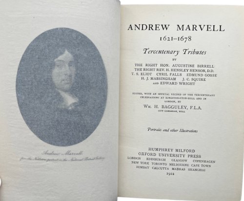 ANDREW MARVELL 1621-1678 Tercentenary Tributes.