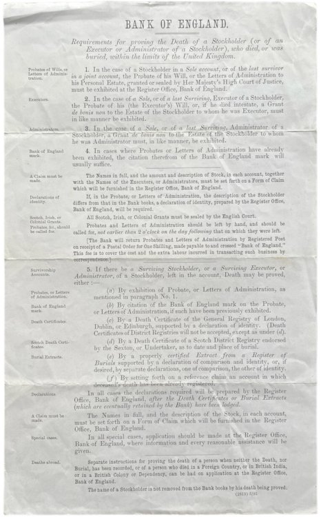 Requirements for proving the death of a Stockholder (or of an Executor or Administrator of a Stockholder), who died, or was buried, within the limits of the United Kingdom.