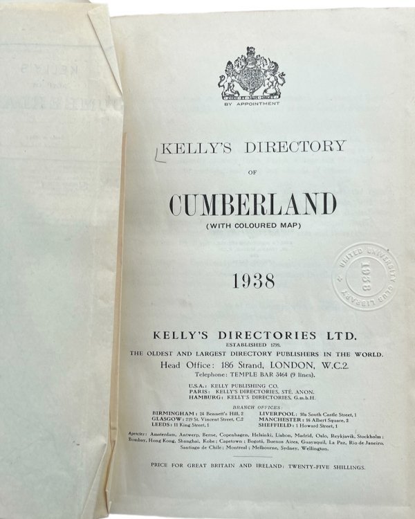 Kelly&rsquo;s Directory of Cumberland. 1938.