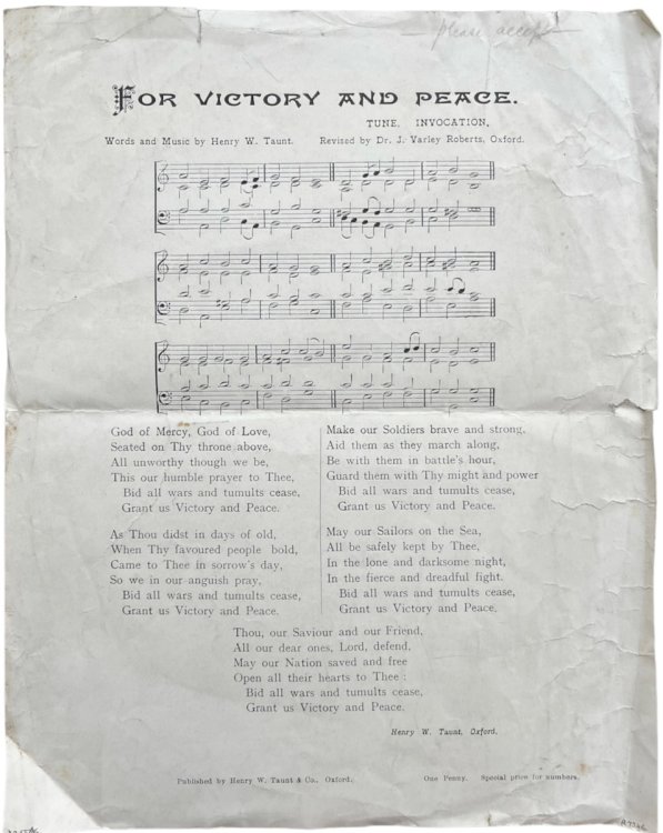 For Victory and Peace. [Hymn]. Tune Invocation. Words and music by Henry W. Taunt. Revised by Dr. J. Varley Roberts.