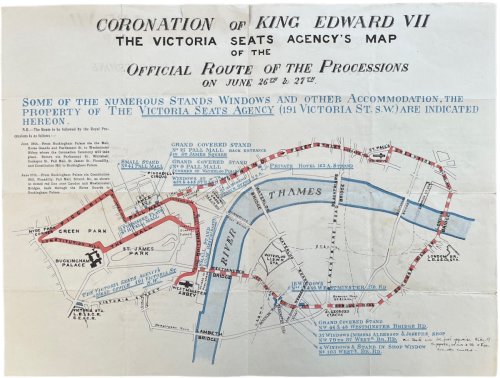 Coronation of King Edward VII. The Victoria Seats Agency’s Map of the Official Route of the Processions on June 26th & 27th.