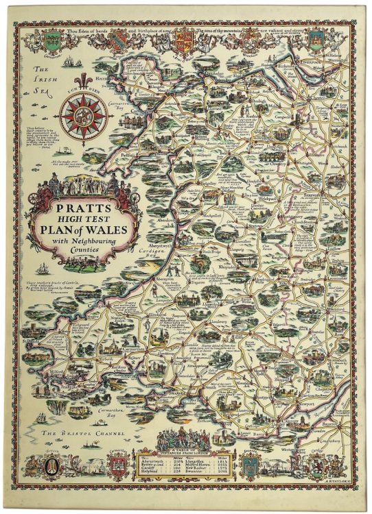 Pratts High Test Plan of Wales with Neighbouring Counties. With Descriptions by P.B. Mais.