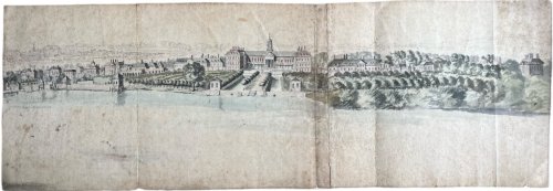 Panorama of the Thames at Chelsea with the Royal Hospital.