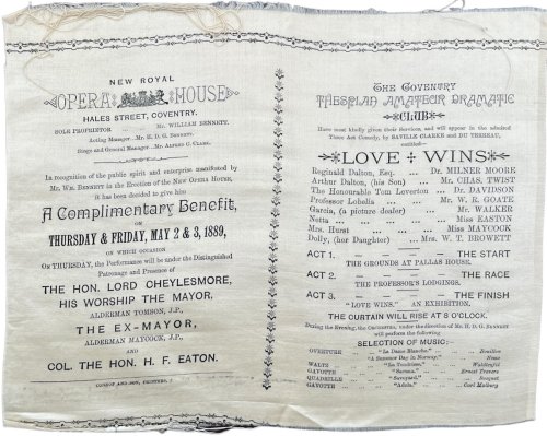 The Coventry Thespian Amateur Dramatic Club. A Complimentary Benefit. Love Wins.