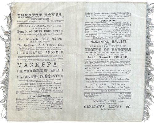 Theatre Royal, Coventry. Benefit of Miss Forrester. Mazeppa! or the Wild Horse of Tartary. Incidental Ballet by the Cruvelli & Devereux Troupe of Dancewrs.