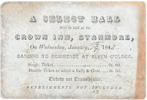 A Select Ball will be held at the Crown Inn, Stanmore, on Wednesday, January 19th. 1842.