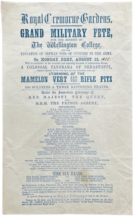 Grand Military Fete, for the Benefit of Wellington College, for the Education of Orphan Sons of Officers in the Army.
