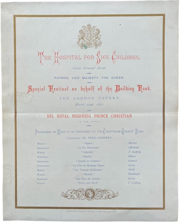 [Programme of Music] The Hospital for Sick Children. Special Festival on Behalf of the Building Fund.