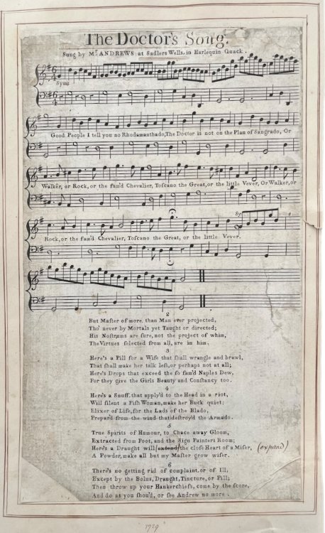 The Doctor’s Song. Sung by Mr. Andrews at Sadler’s Wells in Harlequin Quack.