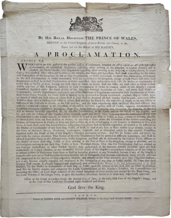 A Proclamation [Respecting Aliens].