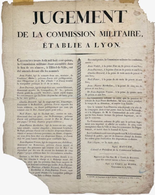 Jugement de la Commission Militaire Établie a Lyon.