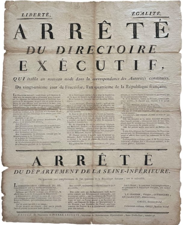 Arrêté du Directoire Exécutif, qui établit un nouveau mode dans la correspondance des Autorités constituées.