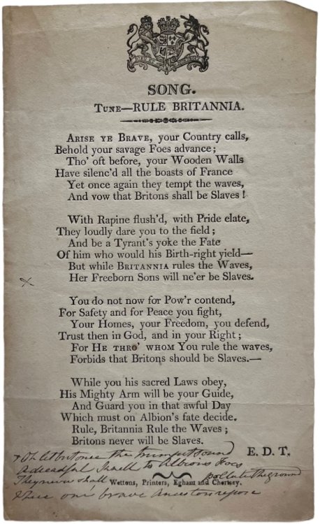 Song. Tune - Rule Britannia.