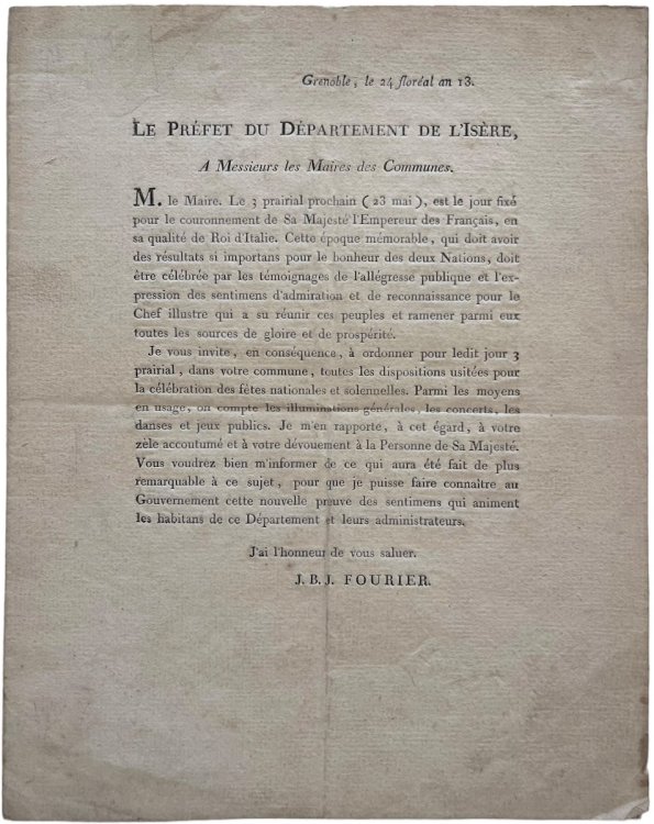 Le Préfet du Départment de l’Isère, a Messieurs le Maires des Communes.