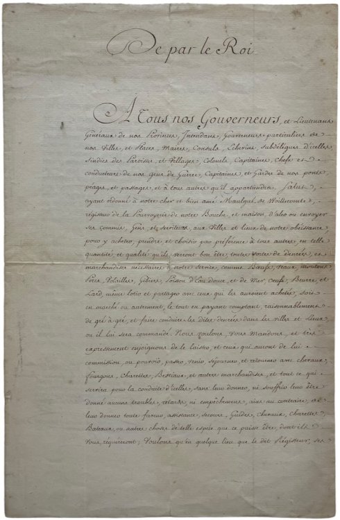 De Par le Roi. A tous nos Gouverneurs.