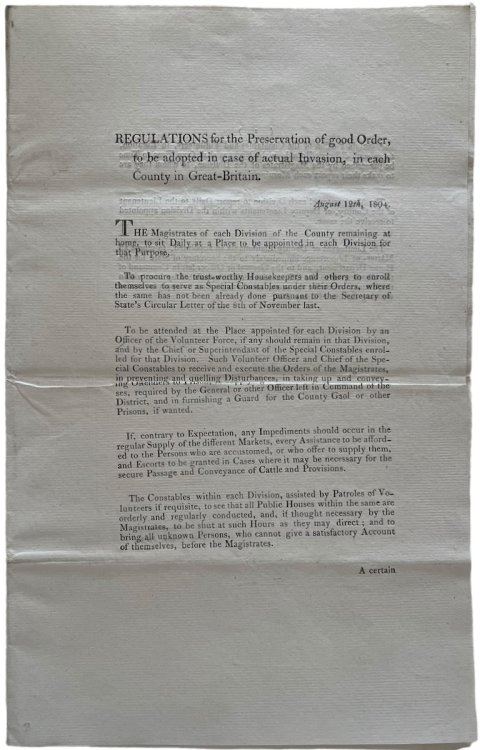 Regulations for the Preservation of Good Order, to be adopted in case of actual invasion, in each County in Great-Britain.