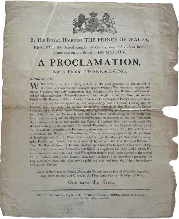 A Proclamation for of Public Thanksgiving.