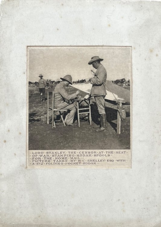 Lord Stanley, the Censor at the Seat of War Stamping Kodak Spools for the Home Mail.