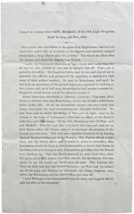 Extract of a Letter about Lieutenant Beauchamp.