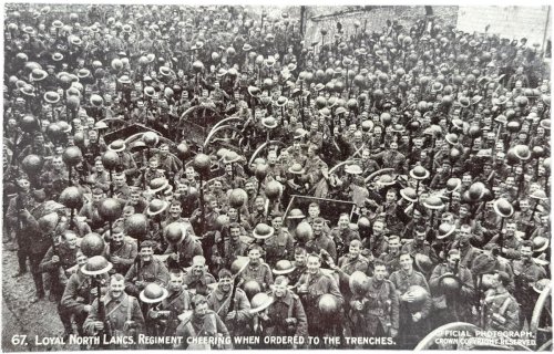 Loyal North Lancs. Regiment Cheering When Ordered to the Trenches.
