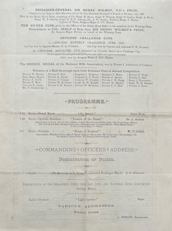 A Battalion Meeting will be held on Friday Evening, December 20, 1889, in the Mechanic’s Large Hall, Nottingham.