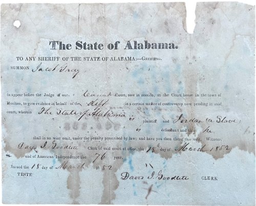 Summons for the trial of a Slave named Jordan.