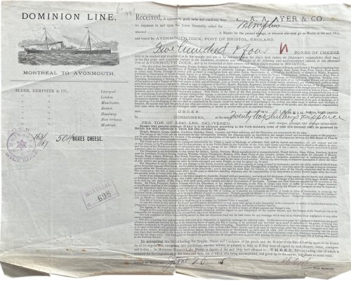 Montreal to Avonmouth. Shipping Document.