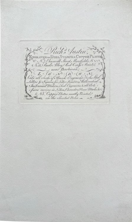 Engraver of Dies, Stamps & Copper Plates.