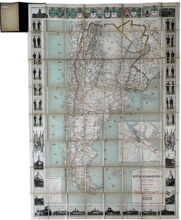Nuevo Mapa de la Repûblica Argentinas y sus Paises Limitrofes con el nuevo limite Agentino Chileno. [with Uruguay, Paraguay and parts of Chile]