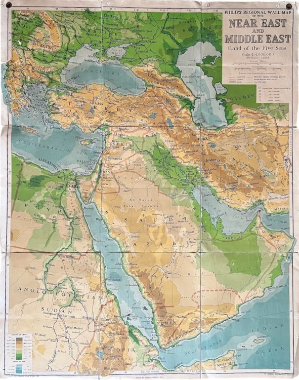 Philips’ Regional Wall Map of the Near East and Middle East (Land of the Five Seas).