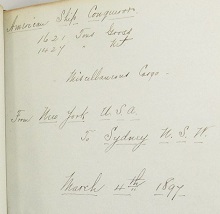 1897 ORIGINAL MANUSCRIPT DIARY OF A THREE AND A HALF MONTH VOYAGE FROM NEW YORK CITY TO THE LAND 'DOWN UNDER' ON THE NOTED COMMERCIAL SHIP 'CONQUEROR'
