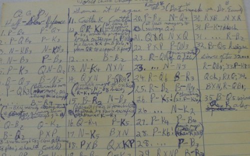 1948 ORIGINAL MANUSCRIPT GROUP OF FILE CARDS DETAILING THE CRITICAL CHESS CHAMPIONSHIPS IN THE HAGUE TWO YEARS AFTER THE DEATH OF ALEXANDER ALEKHINE